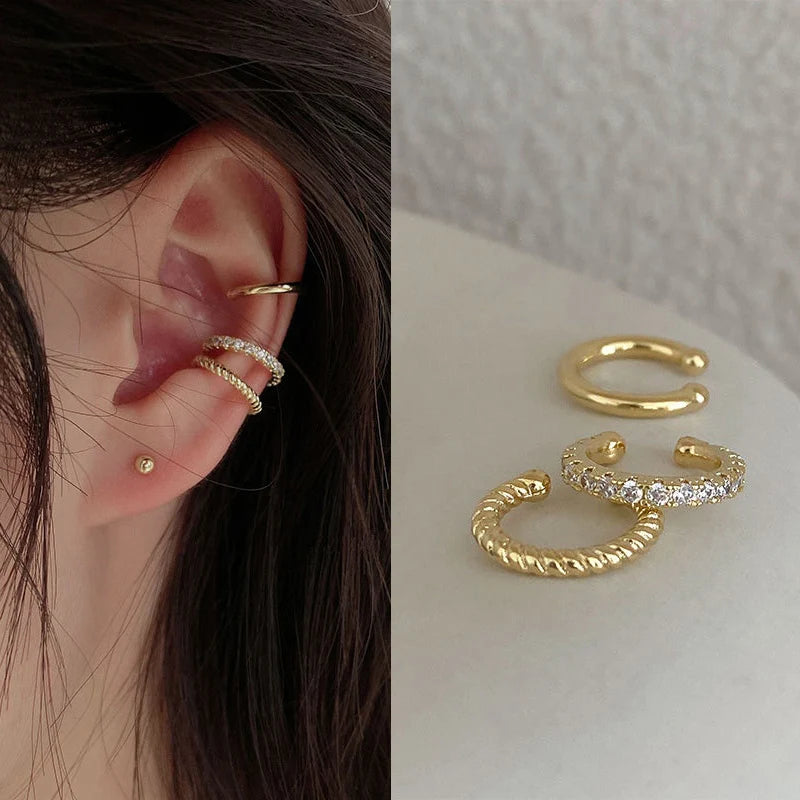 Dospita  -  Fashion Simple Design Gold Color Clip Earrings for Women Non-Piercing Puck Rock Fake Cartilage Ear Cuff Trendy Jewerly