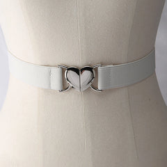 Dospita Elegant Fashion Narrow Waist Belts For Women Love Heart Metal Buckle Women Elastic Belt Dress Coat Sweater Decorative Waistbands