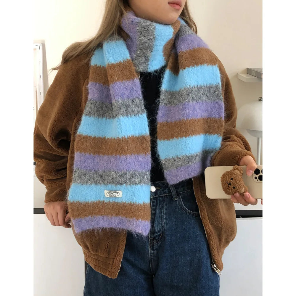 Dospita Winter Striped Knitted Scarves For Women&Men Scarf Shawl Autumn Winter Warm Wraps Scarf Female Neck Scarf Shawls Unisex Scarves