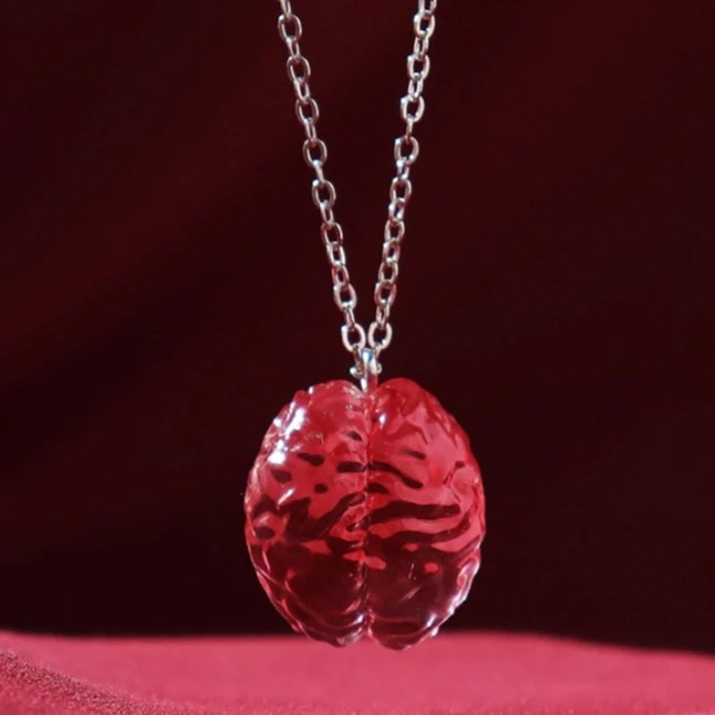 Dospita Halloween Ear Jewelry Red Brain/Heart Shaped Charm Necklace/Index Ringer Ring/Ear Rings Gothic Ear Pendants/Neckchain