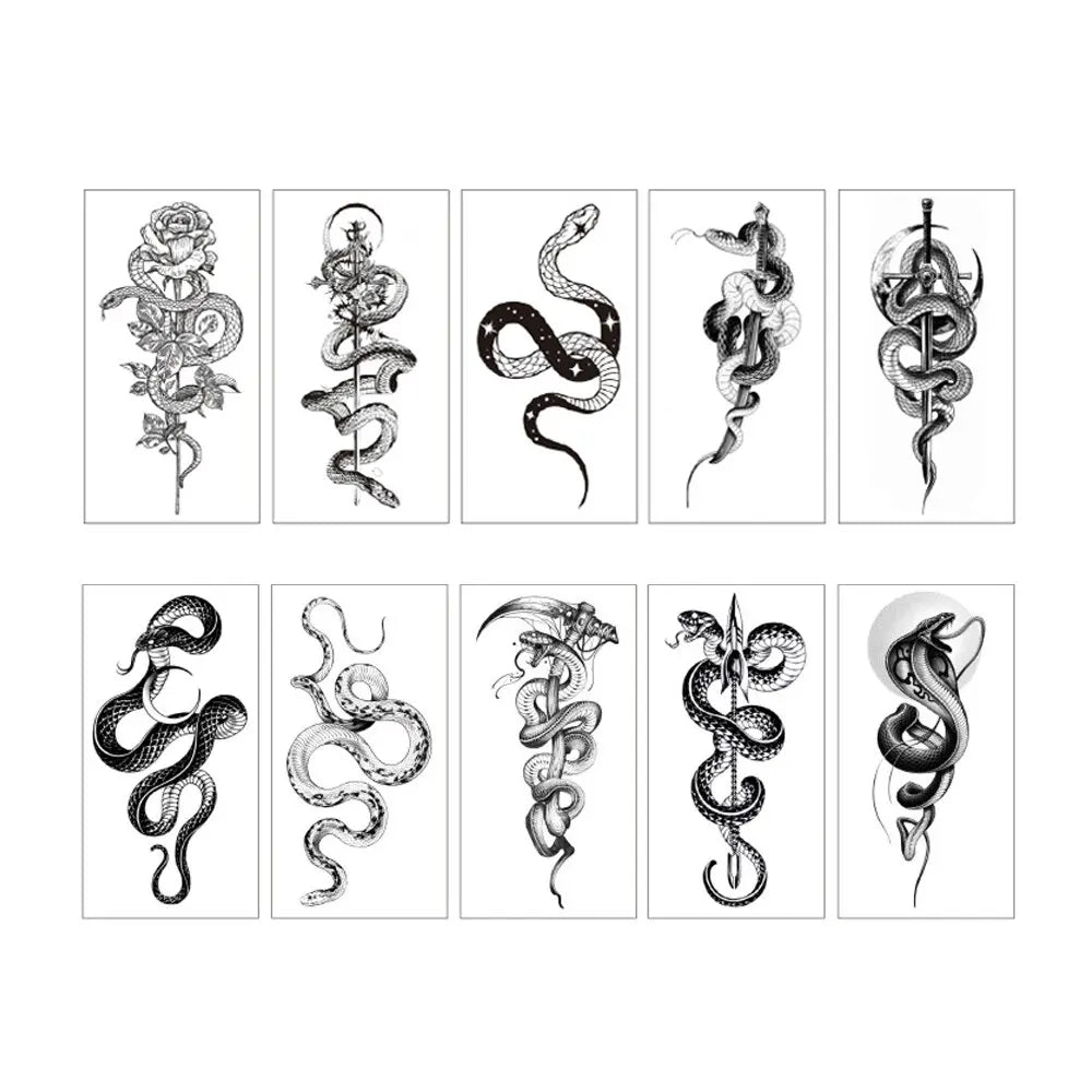 Dospita  -  10pcs Realistic Snake Waterproof Temporary Tattoo Sticker Tribal Cobra Mamba Serpent For Women Men Sleeve Body Art Fake Tattoo