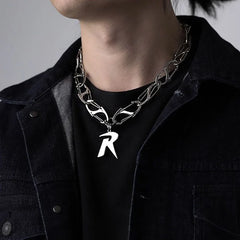 Dospita  -  Personality Punk Hip Hop Trend Necklace Adult Unisex Chain Choker Y2K Fashion Gothic Letter R Pendant Jewelry Accessories Prop