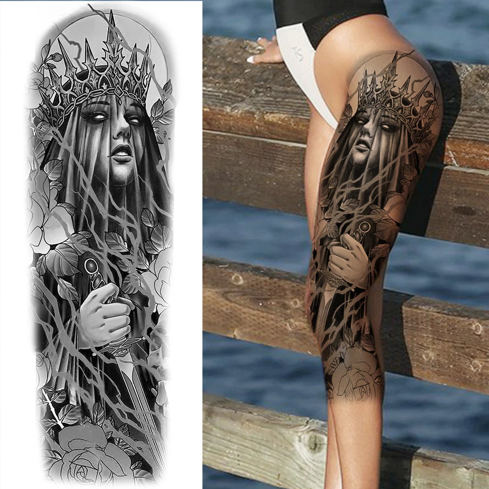 Dospita  -  Black Forest Wolf Temporary Tattoos Sleeve For Men Women Fake Soldier Compass Eye Tattoo Sticker Full Arm Washable Tatoos Sets