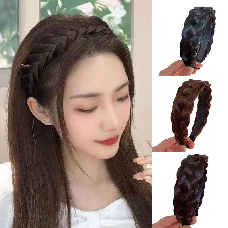 Dospita Fashion Six-strand Braid Hairbands Female Headwear Girl Pretty Handmade Head Hoop Women Wide Wig Beadbands Headdress Accessories