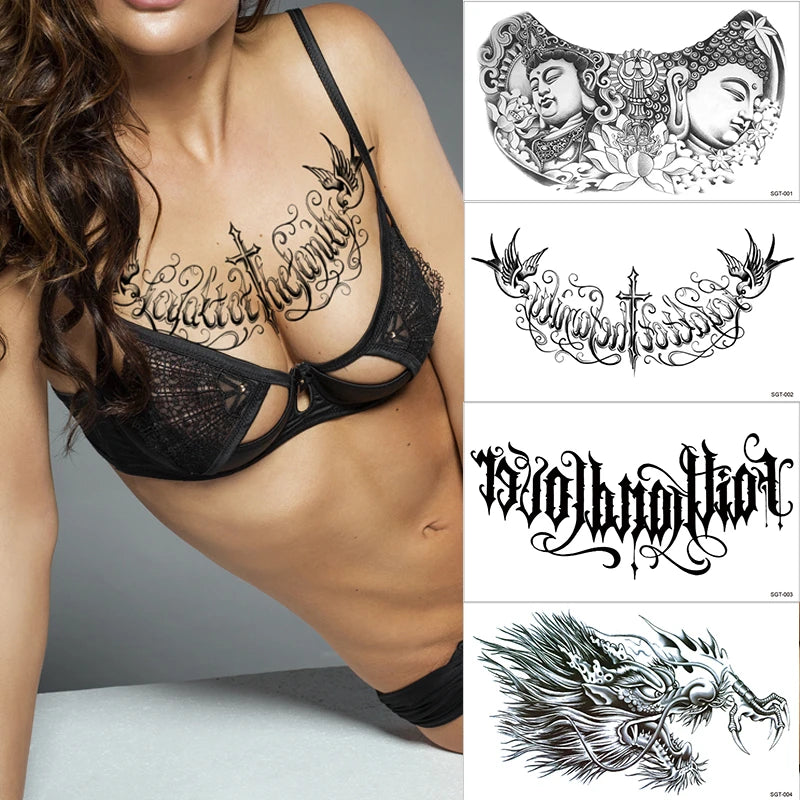 Dospita  -  4Pcs/lot Sexy Pendants Flower Flash Tattoo Sticker Women Chest Bracelet Waterproof Tatoo Makeup Temporary Tattoo Under Breast