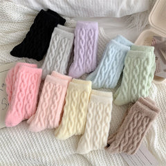 Dospita Warm Women's Socks New Winter Japanese Fashion Solid Color Fluffy Socks For Girls Home Thick Cute Floor Socks Kawaii Autumn Soft