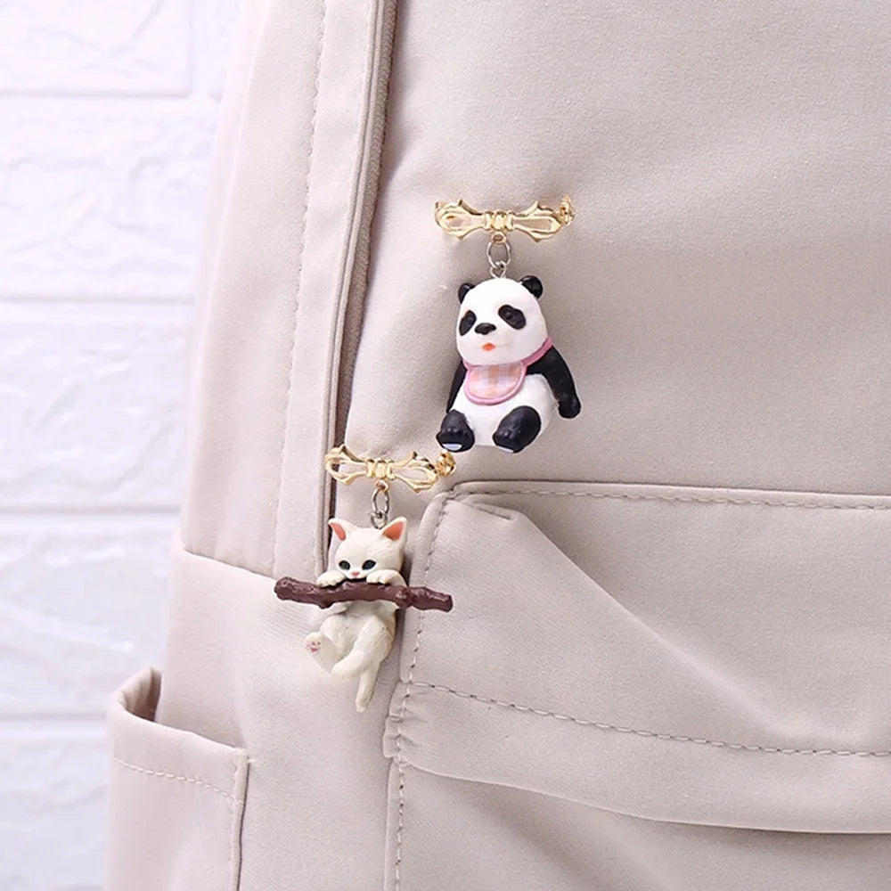 Dospita Cute 3D Cat Animal Hanging Branch Brooch Kawaii Animal Lapel Pins Clothes Backpack Jackets Decoration For Children Women Gifts