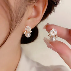 Dospita  -  New Korean Elegant Opal Flower Pearl Stud Earrings For Women Elegant Temperament Wedding Jewelry