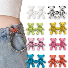 Dospita Cute Bear Pin Waist Clip Metal Snap Fastener Pants Pins Detachable Button Sewing-Free Buckle Jeans Reduce Waist Tighten Brooch