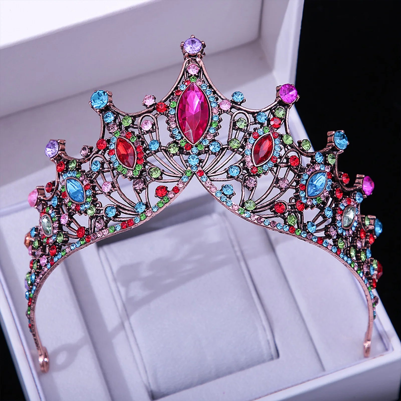 Dospita Colorful Color Crystal Crowns Tiara For Women Girls Wedding Rhinestone Bridal Party Crown Diadem Hair Jewelry Accessories