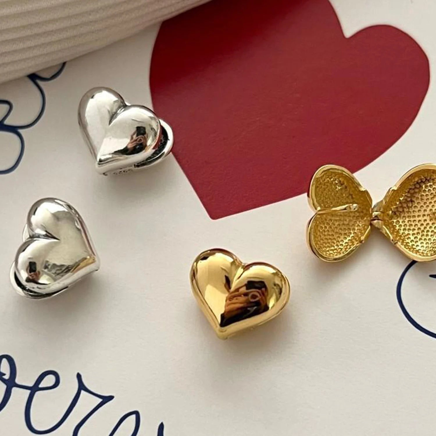 Dospita Gold Color Heart Ears Stud Girl Silver Stereoscopic Heart Smooth Earrings Everything Matching Earrings For Women Lady