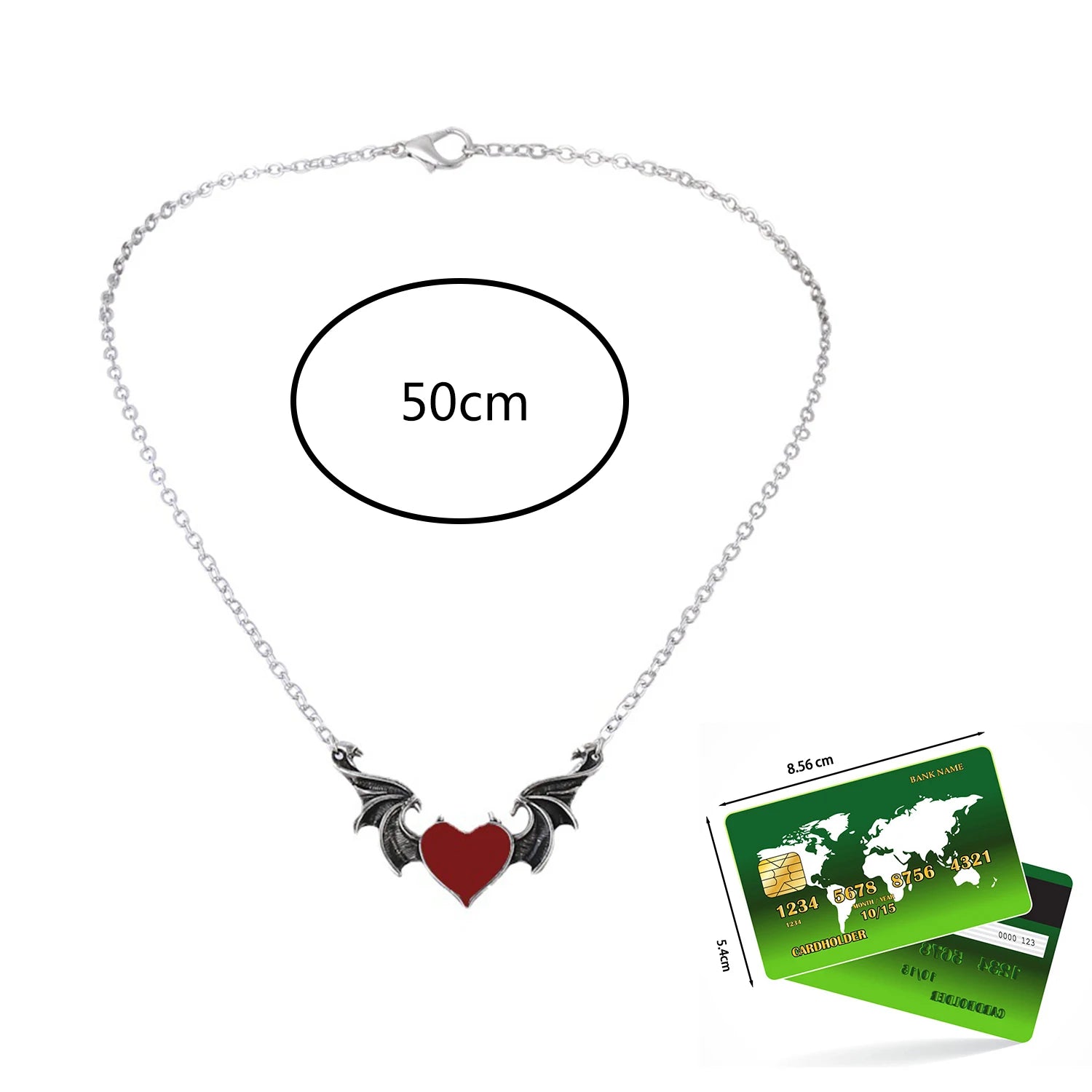 Dospita Heart Love Wings Evil Demon Charm Necklace for Men Women Vintage Gothic Hip Hop Bat Pendant Accessories Gift