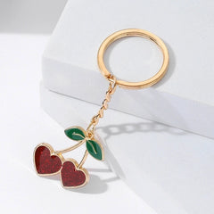 Dospita  -  Fashionable Cherry Charm Pendant Handbag Accessories Girls Key Rings Double Heart Keychain for Wallet Bag and Phone