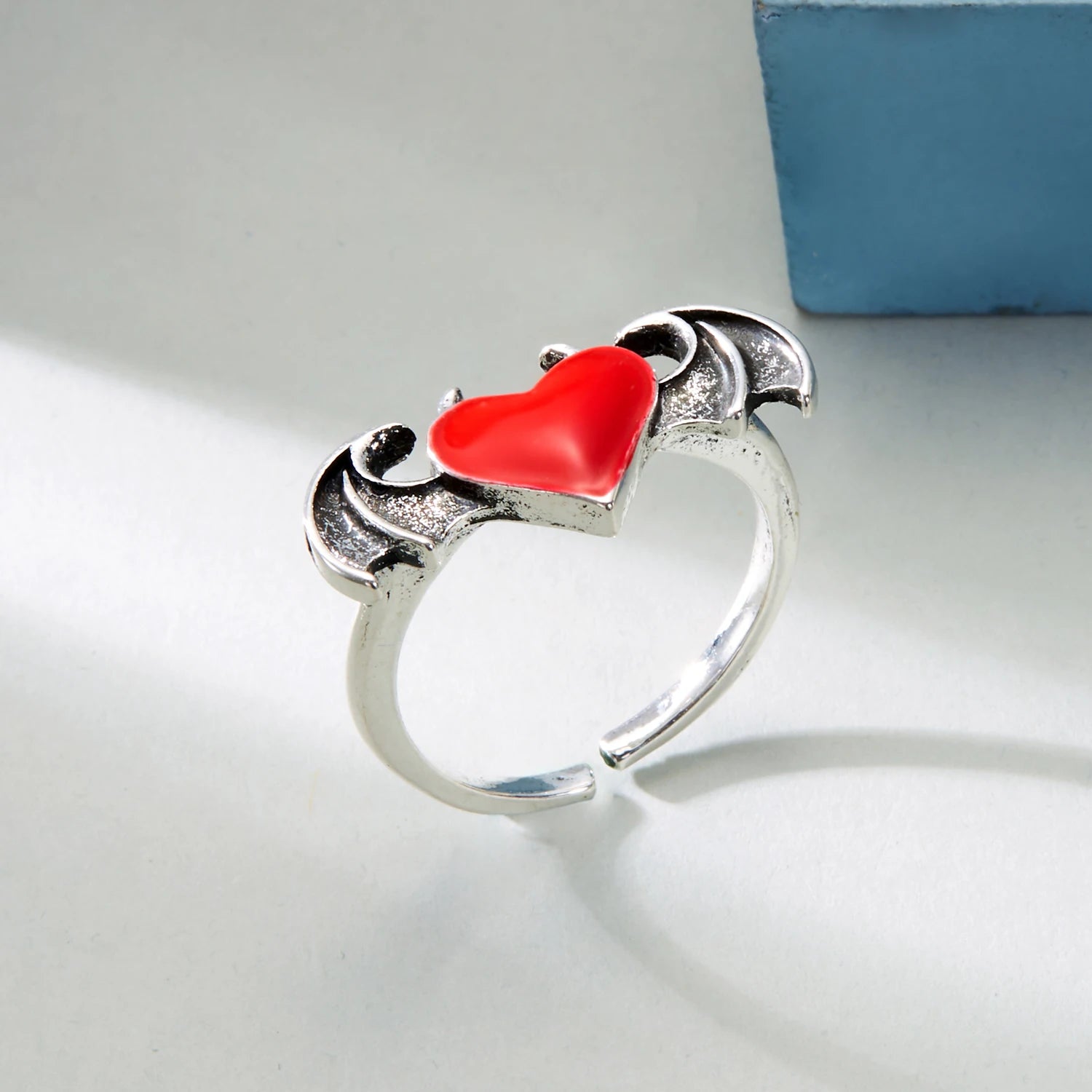 Dospita Vintage Angel Demon Wings Heart Rings For Women Couple Red Black Love Heart Opening Ring New Gothic Jewelry Valentines Gift