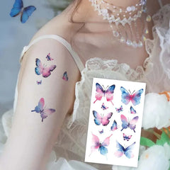 Dospita  -  6pcs Glitter Gradient Dreamy Butterfly Waterproof Temporary Tattoo, Long-Lasting Waterproof, Realistic Fake Tattoo