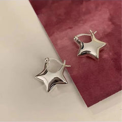 Dospita Retro Y2K Silver Plated Puffy Star Shape Earrings Dainty Huggies Earrings for Women Egirl Earrings Birthday Gifts