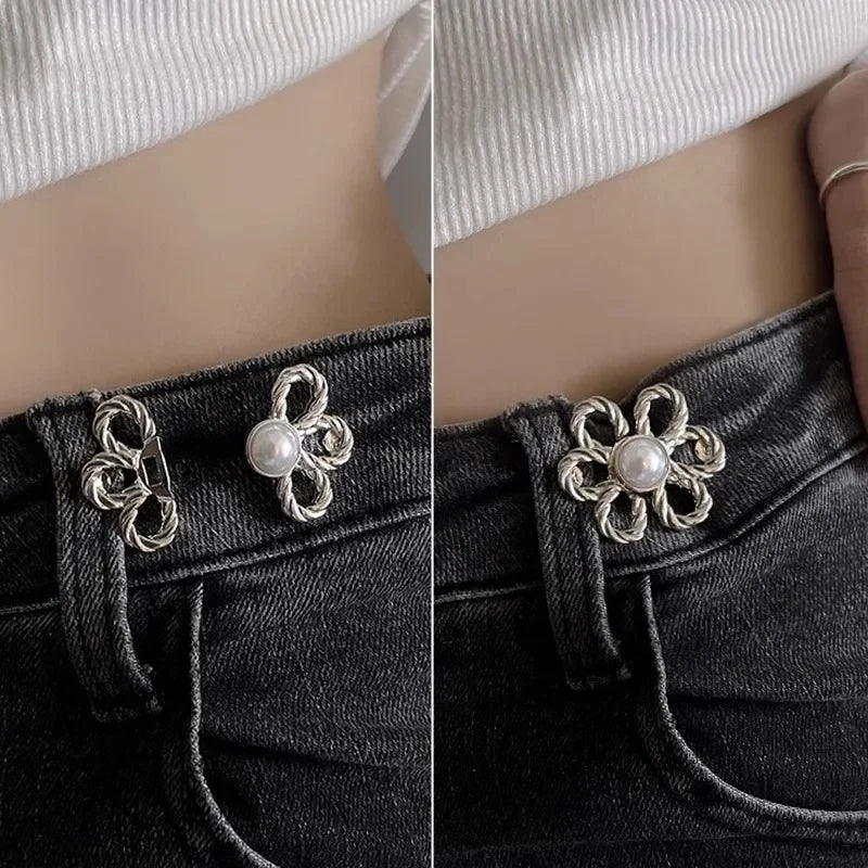 Dospita 1/2set Flower Nail-free Tightening Waistband Closing Artifact Removable Invisible Snap Button Waist Buckle Jeans DIY Sewing