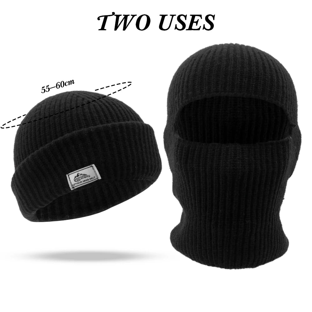 Dospita  -  2In1 Mask Beanies Hat Men Winter Balaclava Hats Knitted Hats Fashion Full Face Ski Bonnet Tactical Cycling Earmuffs Cap Knitted