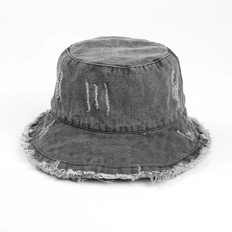 Dospita New Denim Bucket Hat with Frayed Edges Fisherman Cap Hats for Women Gorro Sun Fishing Caps