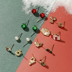 Dospita Christmas Cartoon Cute Stud Earrings Set Women Fashion Santa Elk Cane Tree Heart Bowknot Ear Studs Xmas Jewelry Gifts