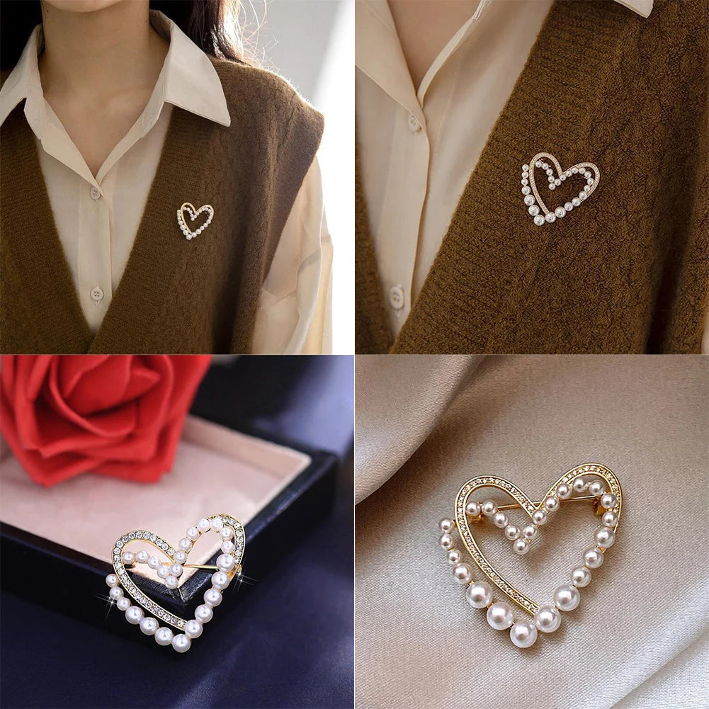 Dospita Fashion High-Quality Alloy Love Heart New Pearl Rhinestone Brooch Pin Women's Elegant Clothing Shawl Scarf Buckle Pins Jewelry