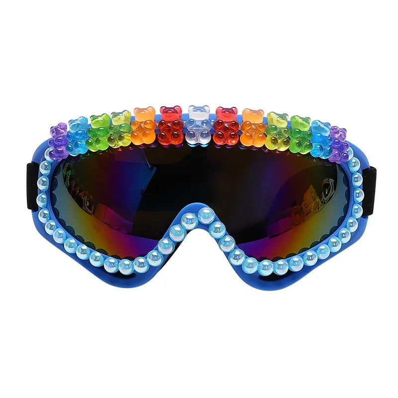 Dospita Ski Goggles Women Futuristic Goggles Large Frame Colorful Cute Bear Goggles Winter Windproof Eyewear Dust-Proof Driving Glasses