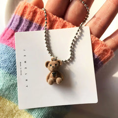 Dospita  -  Cute Plush Bear Pendant Necklace for Girls Women Korean Fashion Bear Long Sweater Neck Chain Necklaces Collar Jewelry