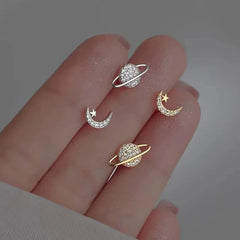 Dospita  Zircon Star Moon Mini Earrings Women Cute Korean Planet Asymmetric Ear Studs Piercing Earrings Jewelry Gifts