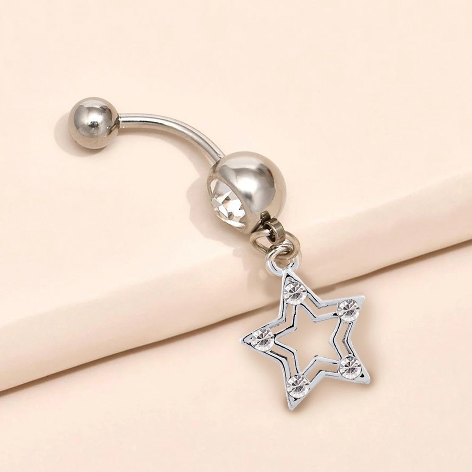 Dospita 1PCS Stainless Steel Silver Color Star Belly Button Rings Navel Ring Zircon Drop Dangle Body Belly Piercing Jewelry Sexy