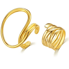 Dospita  -  2pcs/set Women Rings Exaggerated Lines Rings for Women Fashion Simple Distorted Geometric Party Statement Designer Jewelry