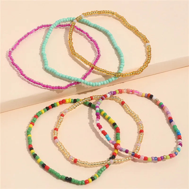 Dospita Bohemian Summer Colorful Rice Beads Anklet For Women Boho Ocean Barefoot Beach Leg Bracelet Anklet Set Female Jewelry Gifts