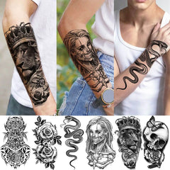 Dospita  -  62 Sheets Black Scary Skull Vampire Temporary Tattoos For Men Women Neck Arm Tattoo Sticker Fake Snake Flower Compass Tatoos 3D