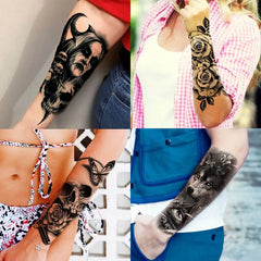 Dospita  -  62 Sheets Black Scary Skull Vampire Temporary Tattoos For Men Women Neck Arm Tattoo Sticker Fake Snake Flower Compass Tatoos 3D