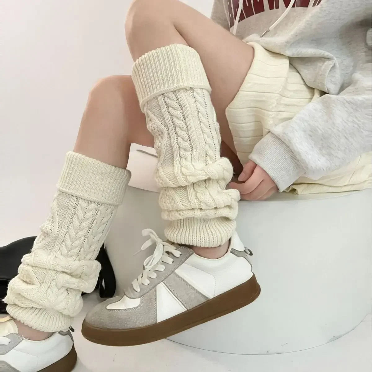 Dospita Women Thickened Knitted Leg Covers Vintage Winter Warm Calf Socks Cashmere Y2K Harajuku Japanese JK Mid Tube Socks Leg Warmers