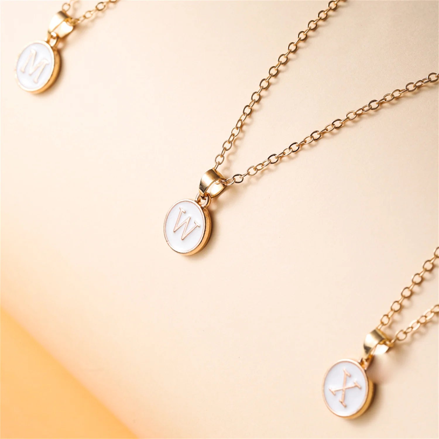 Dospita A-Z Initial Letters Necklace Stainless Steel Oval Shape Enamel White Color Pendant Alphabet Women's Necklaces Collar