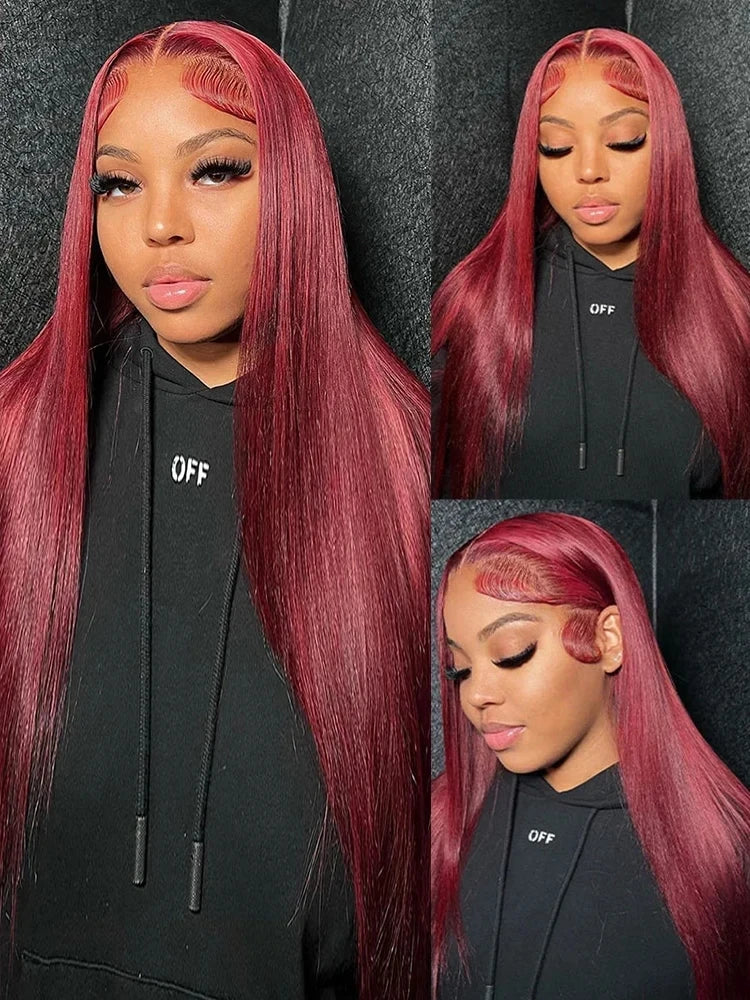 Dospita 30inch Burgundy 13x4 Lace Front Human Hair Wig 99J Color Red Bone Straight 13x6 Lace Frontal Wigs Brazilian Remy Hair For Women