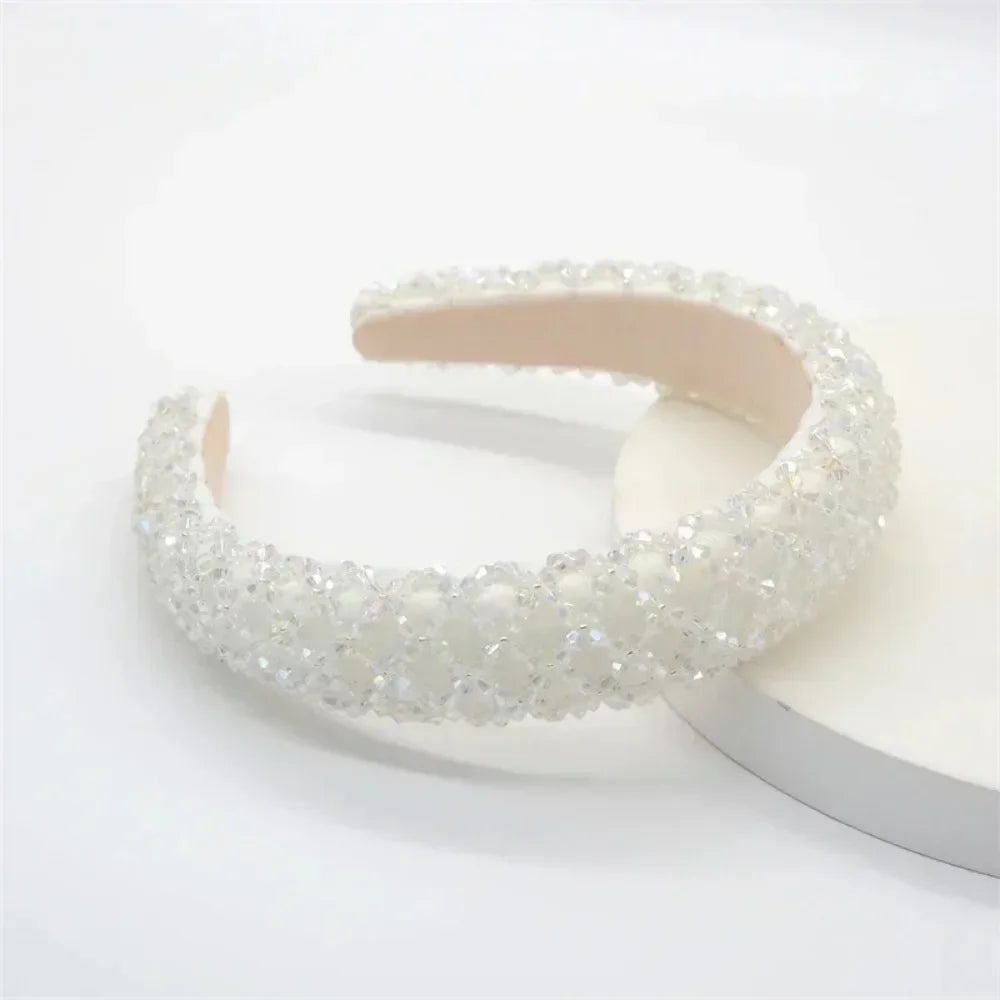 Dospita Rhinestone Hair Hoop Sweet Headbands for Women Braided Handmade Diamond Crystal Hairband Hair Styling Accessories