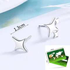 Dospita Silver Color Asymmetric Four-pointed Star Earrings For Women Super Fairy Stud Earring Simple Jewelry Hot Sale Gift