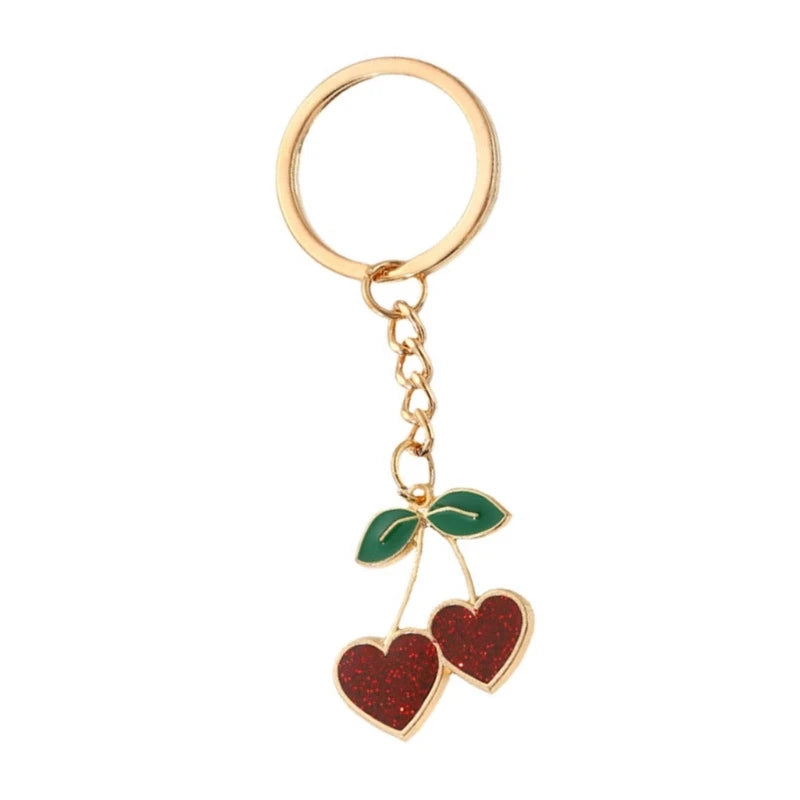 Dospita  -  Fashionable Cherry Charm Pendant Handbag Accessories Girls Key Rings Double Heart Keychain for Wallet Bag and Phone