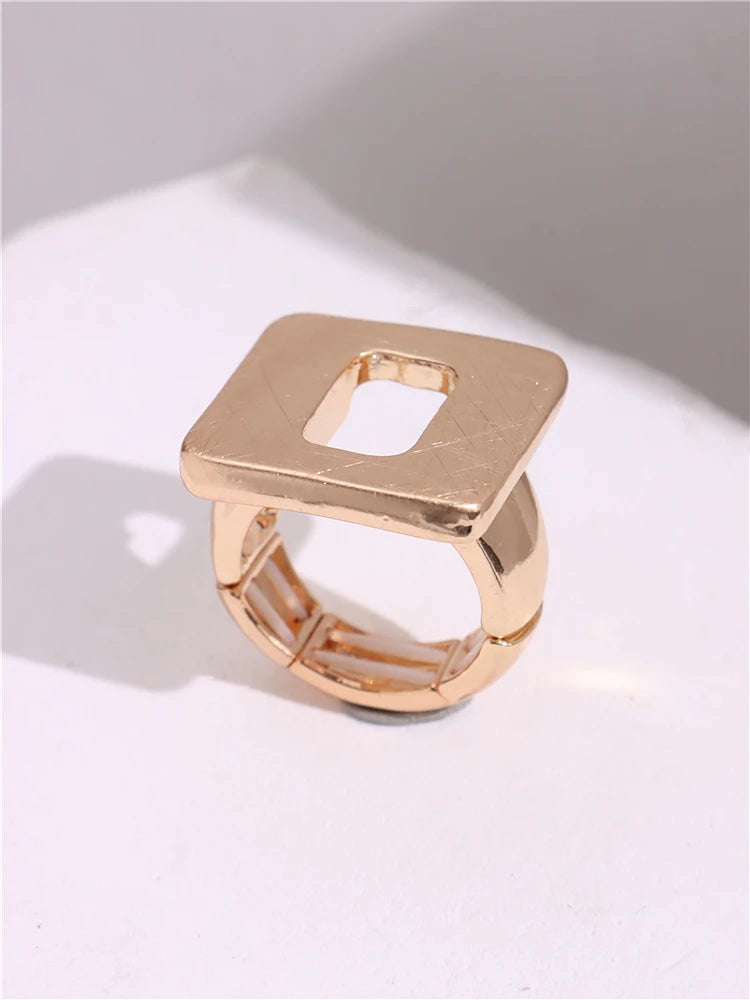 Dospita  -  Chunky Sliver Color Rings for Women Men Elastic Rope Connection Irregular Geometric Hollow Matte Fashion Trend Jewelry