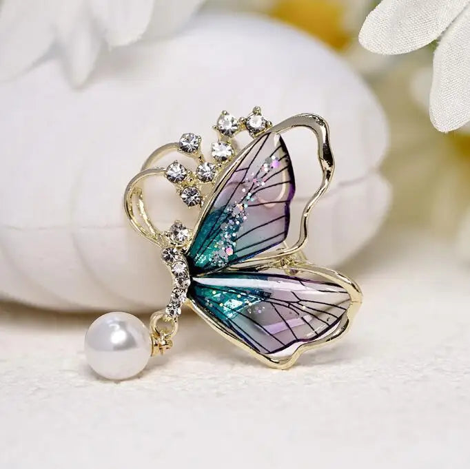 Dospita Fashion Purple Butterfly Zircon Crystal Pearl Badge Pins For Women Chinese Style Brooches Collar Pins Weddings Scarf Jewelry