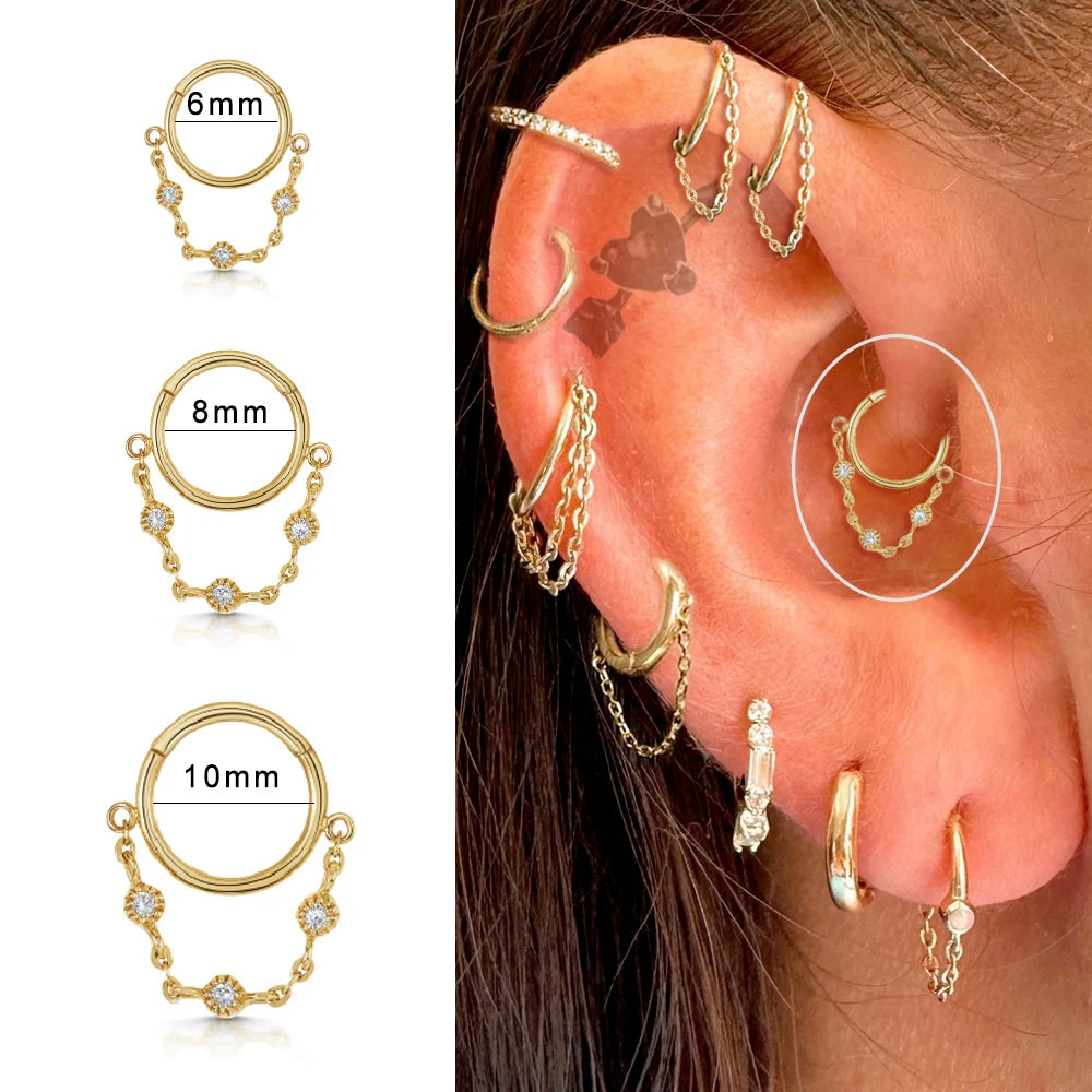 Dospita  -  1pc Stainless Steel Hoop Earrings with Chain Simple Septum Piercing Nose Rings Women Gold Color Tragus Rook Ear Piercing Jewelry