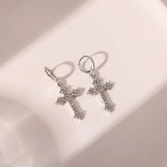 Dospita Rhinestone Cross Charm Drop Earrings for Women Fashion Gothic Earring Crystal Dangle Earrings Cute Party Gift