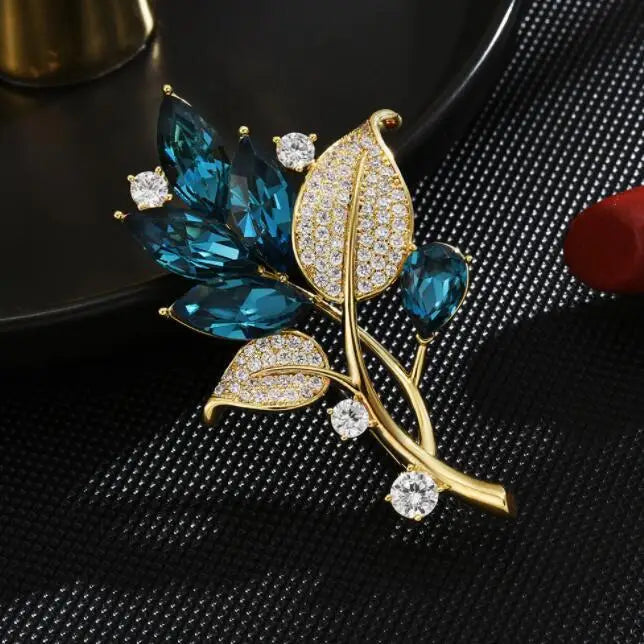 Dospita Fashion Plant Series Crystal Brooches  Pins For Lady Clothing Coat Jewelry Party Accessories