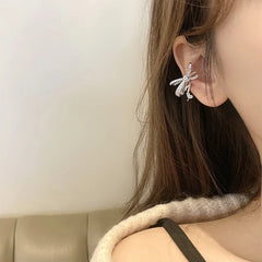 Dospita One Piece Micro-inset Zircon Bow music notation Ear Clips Without Piercing Crystal Earring