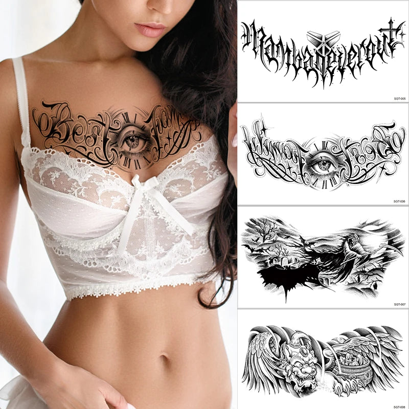 Dospita  -  4Pcs/lot Sexy Pendants Flower Flash Tattoo Sticker Women Chest Bracelet Waterproof Tatoo Makeup Temporary Tattoo Under Breast