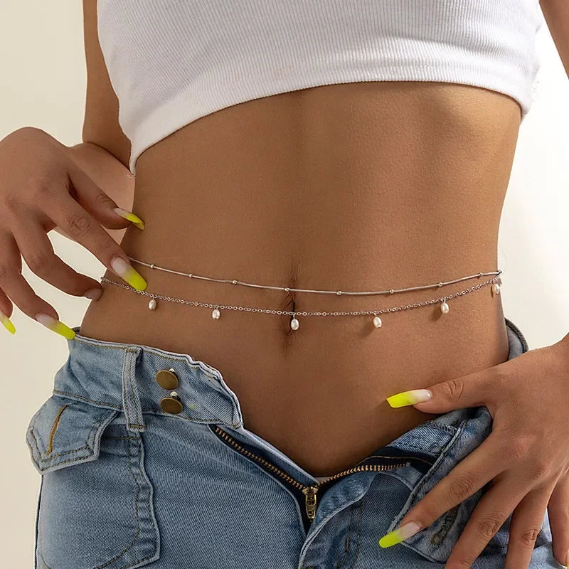 Dospita  -  New Charm Sexy Double Layer Green Stone Chain for Women Waist Bead Belly Chain Belly Belt Summer Beach Body Jewelry Accessories