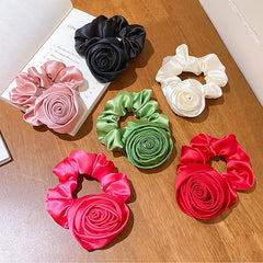 Dospita  -  Elegant Silk Rose Flower Elastic Hair Bands for Women Girls Solid Color Scrunchies Hair Ties Ponytail Holder Hair Accessories