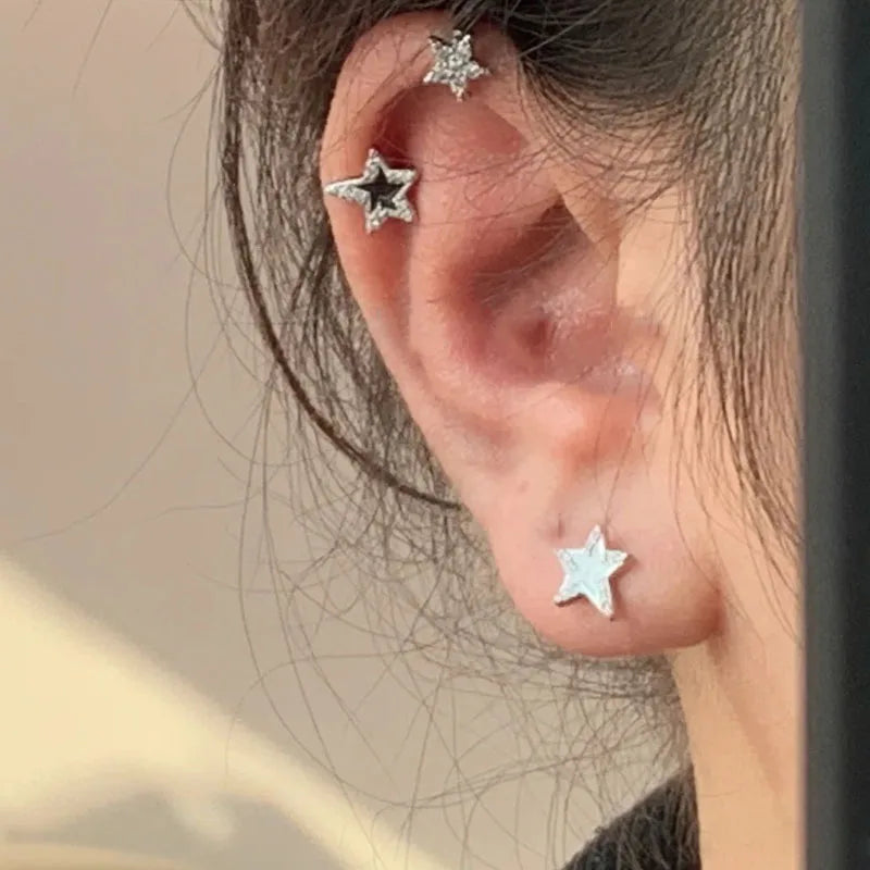 Dospita Y2K Pentagonal Star Stud Earrings for Women Cool Girl Gothic Kpop Punk Design New Simple Removable Earrings Piercing Gifts