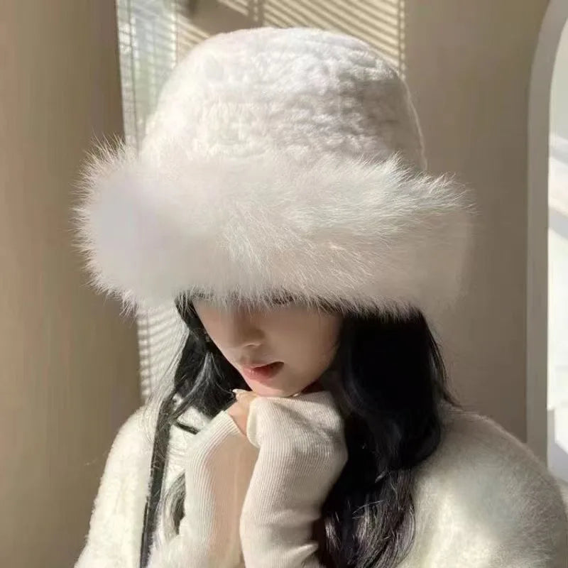 Dospita Autumn And Winter 2024 New Women's Fashion Fur Cap Fur Hat Fur Hats Mongolian Hat Brimless Plush Fluffy Skiing Riding Warm Caps